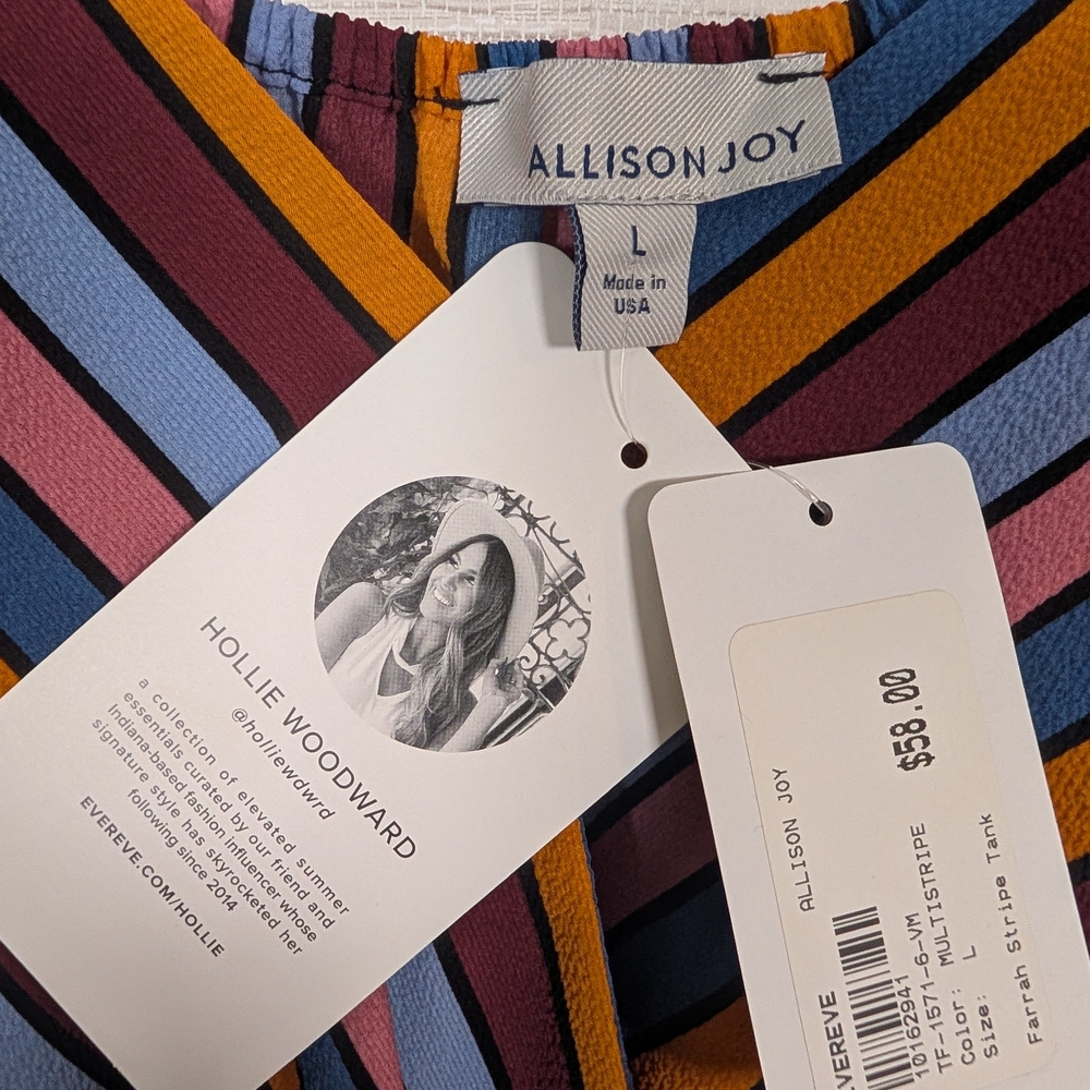 Evereve Hollie Woodward Allison Joy Striped Multicolor Sleeveless Top Tank NWT L - Picture 4 of 7